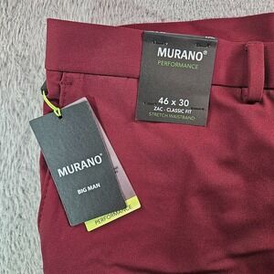 NEW Murano Performance Pants Men 46‎ x 30 Stretch Classic Fit Flat Front Maroon